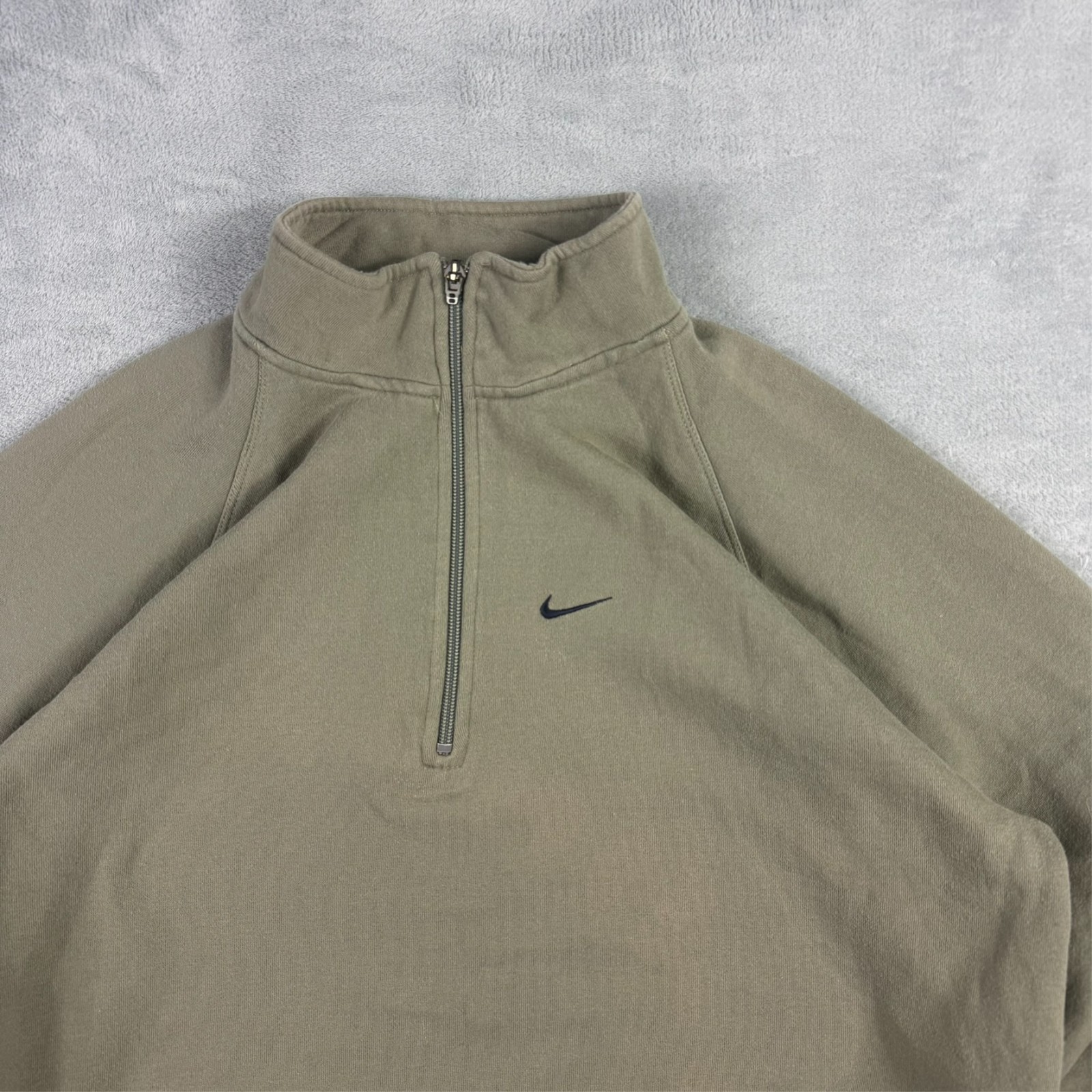 VTG Nike 2000's Y2K Khaki Green Mini Swoosh Oversized Large Half Zip Sweatshirt image 4