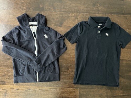 Lot Of 2 Abercrombie Kids Black Full-Zip Hoodie Jacket + Polo Shirt 9/10