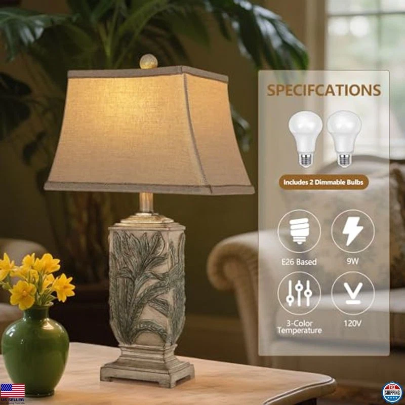 WIHTU 25" Rustic Vintage Table Lamps - Set of 2, 3 Color Temperatures, Farmhouse - Image 4 of 4