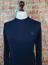 Fred Perry Knitted Crew Neck Jumper - M - Navy - Mod Casuals 60s