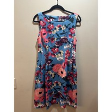 Vince Camuto Floral Print Sleeveless Dress Women's Size 12 Blue Pink