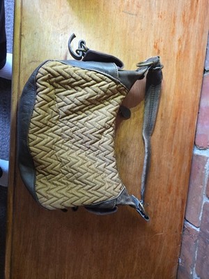 Wilson Leather Purse Quilted Exterior Brown Shoulder Bag Zig Zag W Print