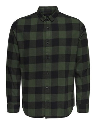 NOS Onsgudmund LS Checked Shirt Noos Camicia, Verde Forest Night Forest Night...
