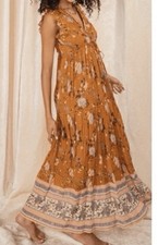 RAGA Boho Floral Maxi Dress Tassel Tie Tiered Cottagecore Festival S