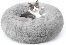 Cat Beds for Indoor, 20 inches Machine Washable, Fluffy Round Pet Bed