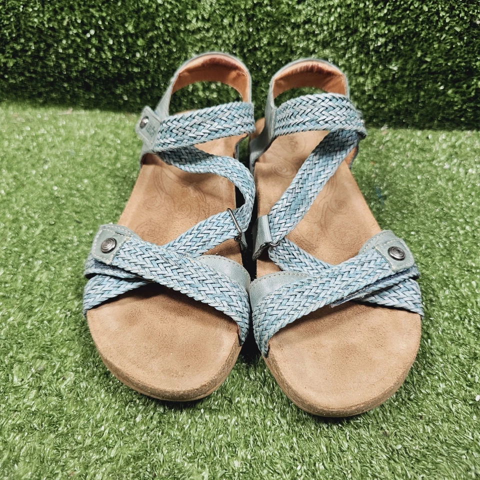 Taos Trulie Teal Leather Braided Wedge Slingback Sandals Womens Size 8 8.5 - Image 3 of 4