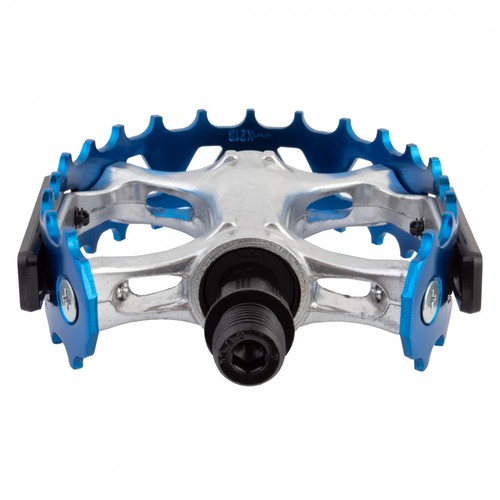 SE Bikes Bear Trap Alloy Pedals 9/16" Boron Steel Axle W/ Reflector Silver/Blue - 第 3/4 張圖片