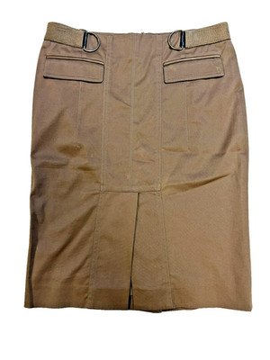 Tom Ford Short Pencil Skirt Camel Cotton D-Ring Tab Waist Pockets Vents SZ 38