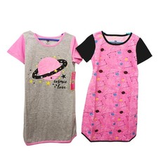 x2 Chili Peppers 4/5 Girls Nightgown Pajamas-Space-Planets-Pink-Black