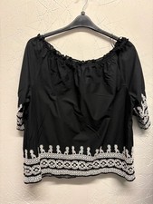 TU Woman Black Embroidered Bardot Peasant Top Size 18
