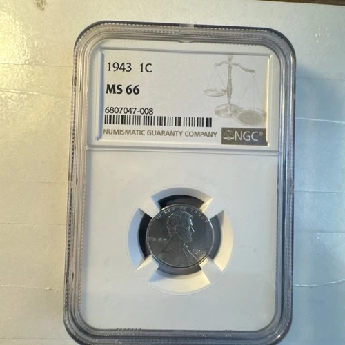1943 P LINCOLN STEEL CENT NGC MS66 UNC MS 66 WHEAT PENNY CERTIFICATE 3624681-117