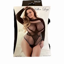 Bodystocking Fishnet Lace up Long Sleeve Thong Bodysuit queen Size 5  7 6  2