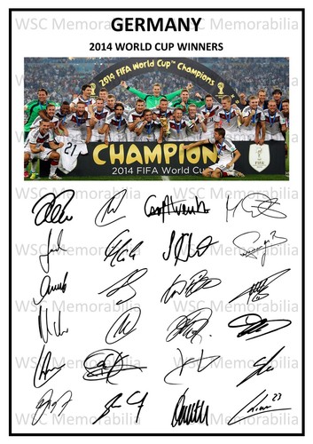12699. Germany World Cup 2014 Signed Team Picture Sheet PRINTED AUTOS A4 Winners