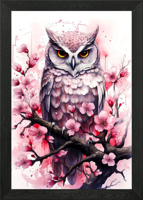 Kirschblüte Eule gerahmtes Wandbild Poster Leinwanddruck Bild