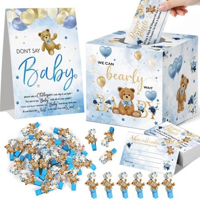 Blue Bear Baby Shower Game Set, Don't Say Baby Sign Mini Bear Clothespin with...