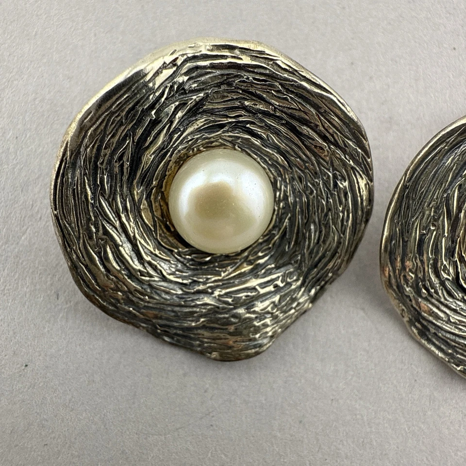 Pendientes Hagit Gorali Plata de Ley Perla Modernista Abstracto Orgánico Israel 1" Foto 4 de 4