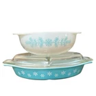 Vintage Turquoise Snowflake 1-1/2 Quart Divided Pyrex Dish With Lid & 1 Bowl