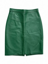 Vintage 1990  s Kelly Green Leather High Waist Pencil Skirt Size 8 Waist 27  