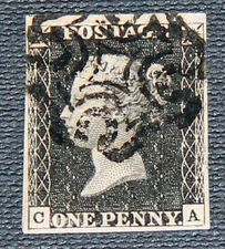 GB QV 1840 1d penny black. Good black maltese cross CA letters 4 margins SG2
