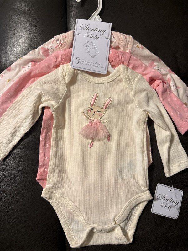 NWT! Sterling Baby 9 Months Three Pack One Piece Bodysuits