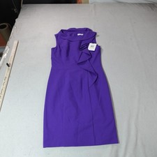 Calvin Klein Dress Womens 4 Purple Sleeveless Ruffle Sheath Cocktail Knee New