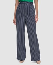 Tommy Hilfiger Women's Blue Striped High-Rise Wide-Leg Pants Size 6.