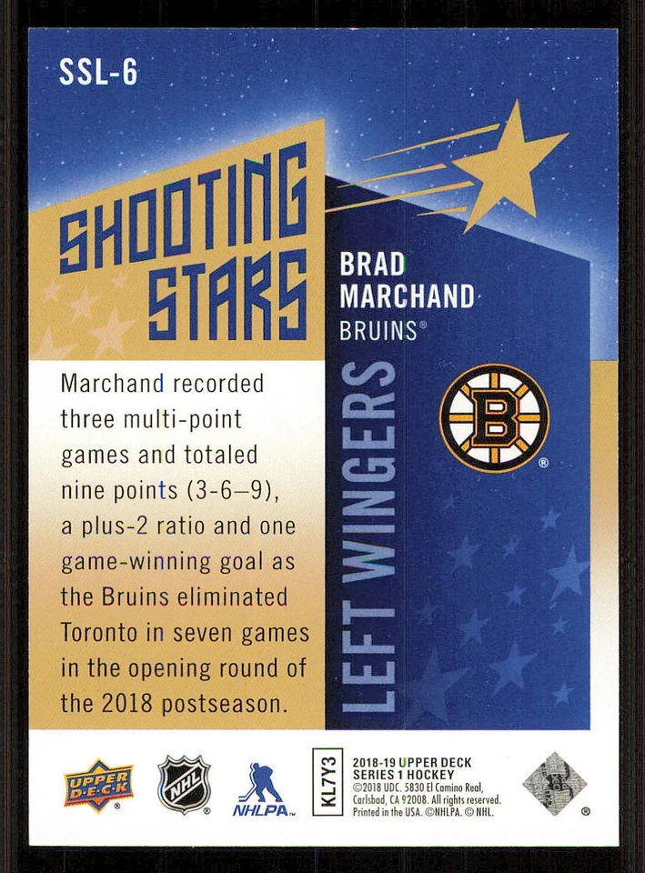 2018-19 Upper Deck Shooting Stars Left Wingers #SSL6 Brad Marchand - Image 2 of 2