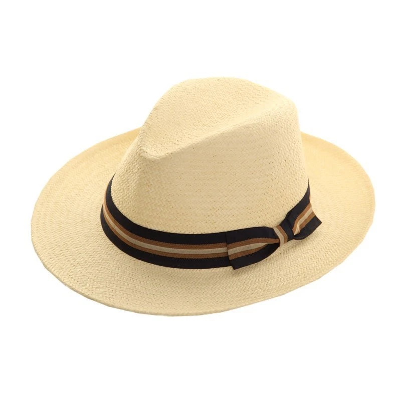UNISEX STRAW FOLDABLE SUMMER FEDORA PANAMA TRILBY HAT with wide bow trim
Opens in a new window or ta