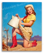 1950s Gil Elvgren PinUp Girl Poster "Tops in Service" Cowgirl Coffee - 11x14