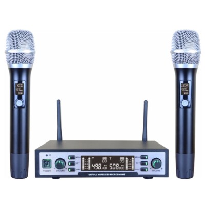 UHF Dual Cordless Vocal Microphone System 2 Metal Dynamic Cardioid Handheld mic