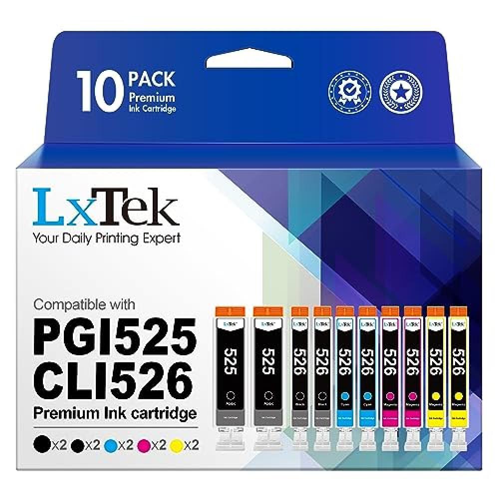 (TG. 10 pack) LxTek Compatibile per Canon 525 526 PGI-525 CLI-526 Cartucce d'inc
