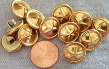 12 Domed Shiny Gold Tone Metal Shank Buttons Star Puffed 9/16" 15mm # 7465