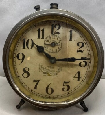 Inghram Antique National Call Eight 8 Day Vintage Alarm Clock For Parts/Repair