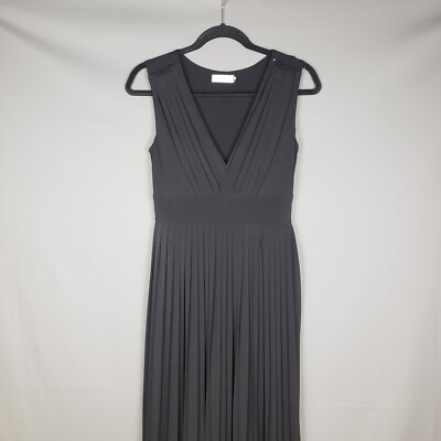 CALVIN KLEIN Maxi Dress Womens Black Pleated Empire Waist Layered Old  Money