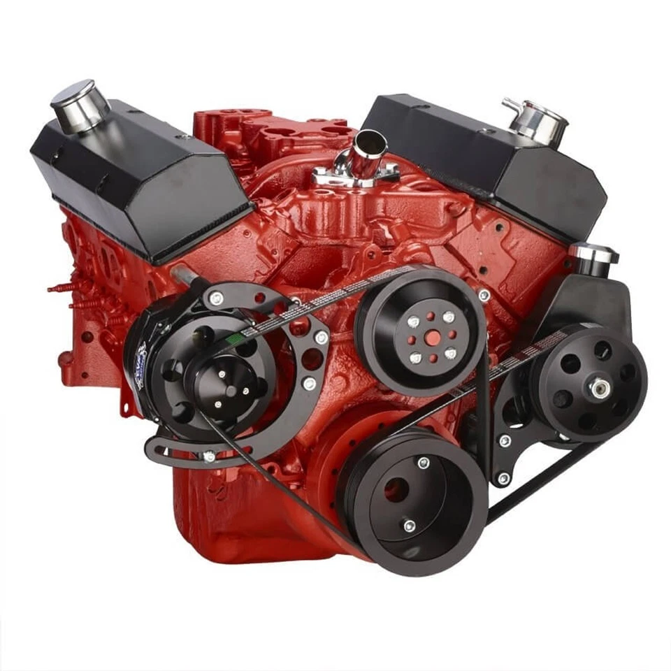 Kit de conversión de serpentina bloque pequeño Chevy negro ALT PS LWP con descuento SBC Foto 3 de 4