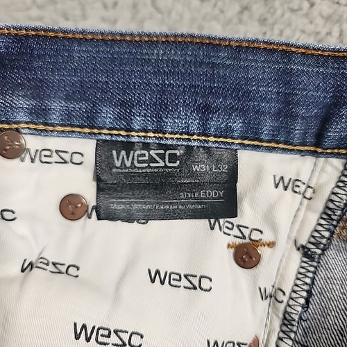 WESC Jeans Para Hombre 31x32 Azul Japonés Ribete Recto Delgado Elastizado Denim - Imagen 19 de 22