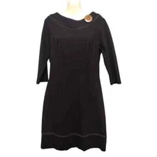 TRIBUTE by Heni Neman 3/4 Sleeve Heavy Knit Dress with Large Buttons Black, Sz L