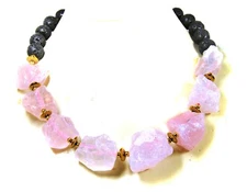 Lava Ball Shaped Rose Quartz Raw Stones Gemstone Necklace Large Nuggets