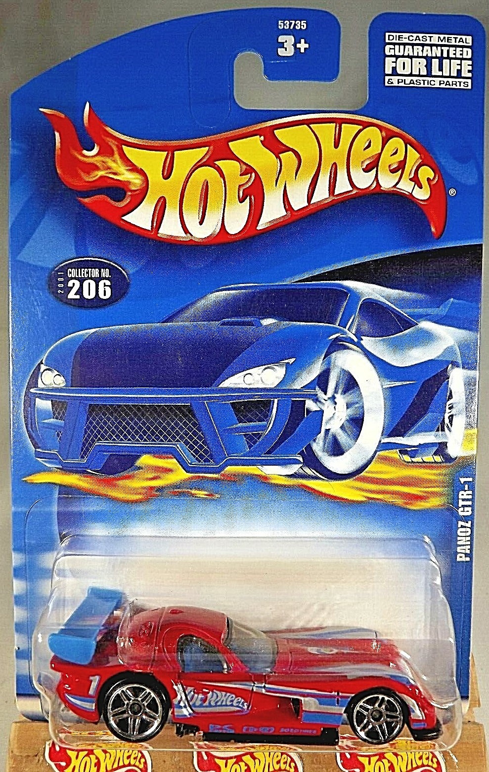 2001 Hot Wheels Mainline/Collector #206 PANOZ GTR-1 Red w/Chrome Pr5 Sp Wheels