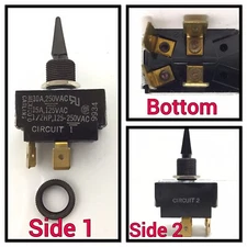 (1) Carling Toggle SWITCH 2GG51, OFF-ON-ON, 2 CIRCUIT, 3 POSITION, 4 POST, 15A