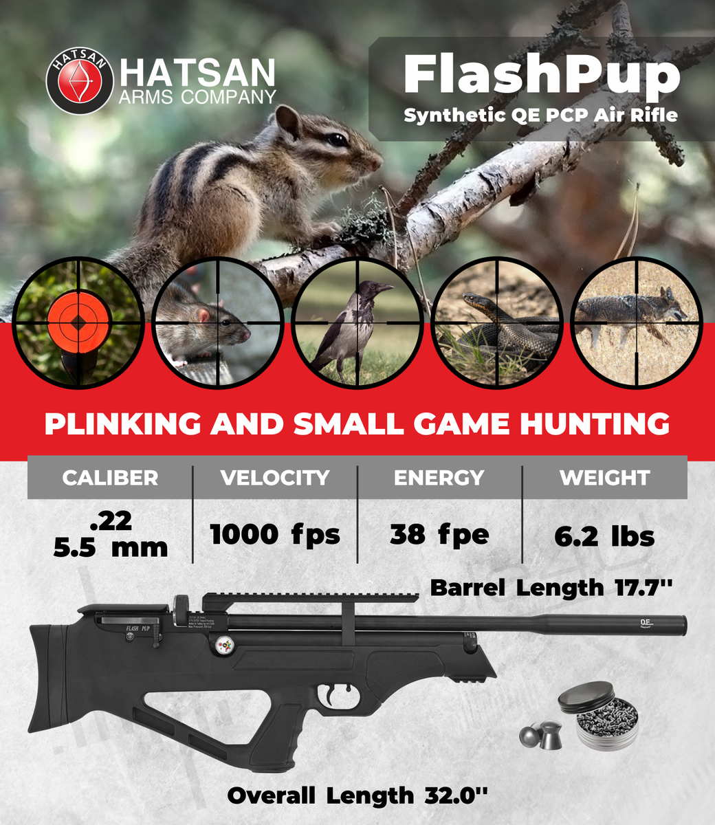 Hatsan FlashPup Synthetic QE .22 Cal Air Rifle with Pellets and