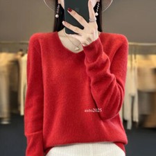 Ladies Autumn Winter 100 Pure Wool Cashmere Women's V-neck Pullover Sweater