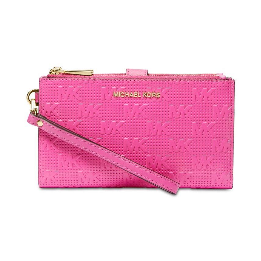 Michael Kors Signature Jet Set Double Zip W Cerise, Wristlet Style Wallet,  $178