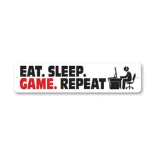 Eat Sleep Game Repeat Plaque Gamer Man Cave Arcade Wall Decor Metal Sign
