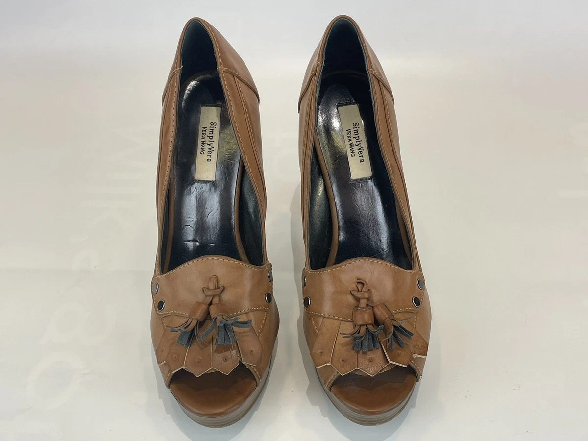 Simply Vera Wang Shoe Tan LEATHER Peep toe Platform PUMP 4