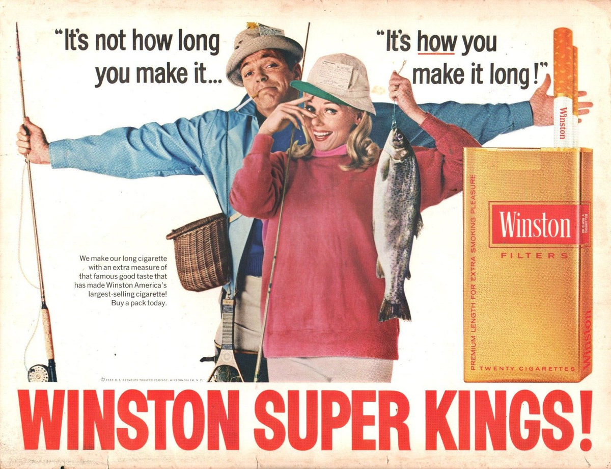 1960 Vintage ad Winston Filters retro Cigarettes Tobacco Fish Couple  08/05/24
