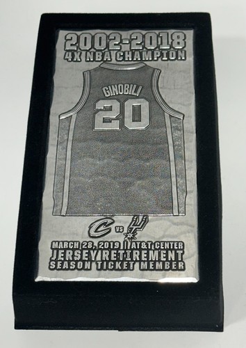 Maglia Manu Ginobili San Antonio Spurs NBA targa pensione da collezione 3"x6"