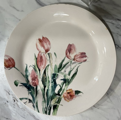 Pier 1 Imports Floral Tulip Ironstone 9" Salad Plate Set Of 3 Retired - Picture 2 of 6