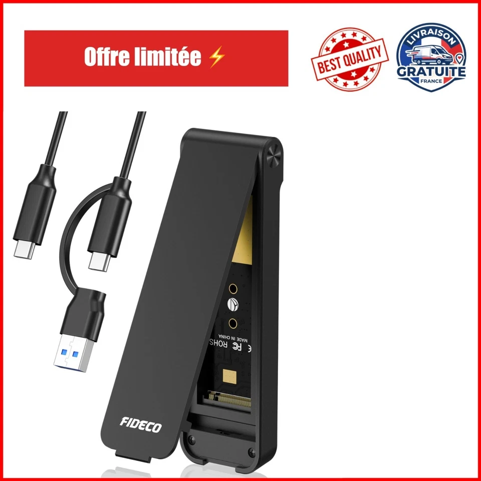 FIDECO Boîtier SSD M.2 NVMe USB 3.2 Gen 2 10Gbps - Adaptateur PCIe - Photo 1/1