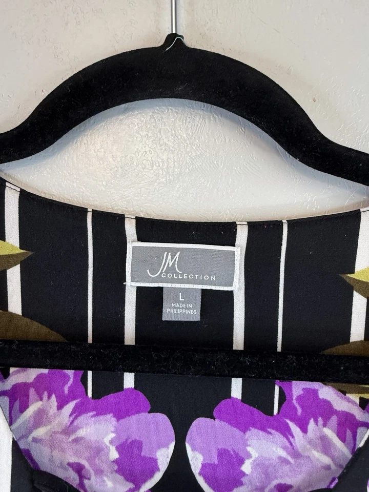 JM Collection Women’s Size L 3/4 Sleeve Floral Print Black Purple White - Image 3 of 4